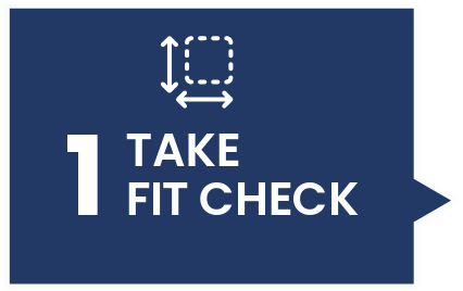 graphic button for step one take fit check