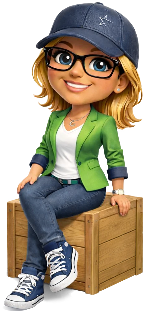 Stella sitting on a crate